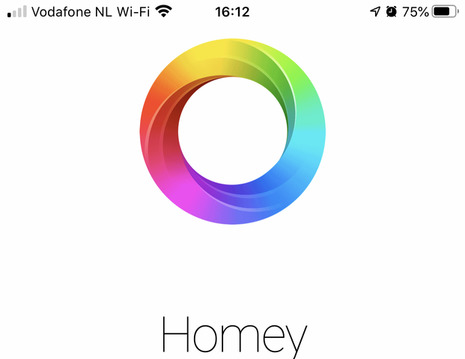 Homey app opstart scherm